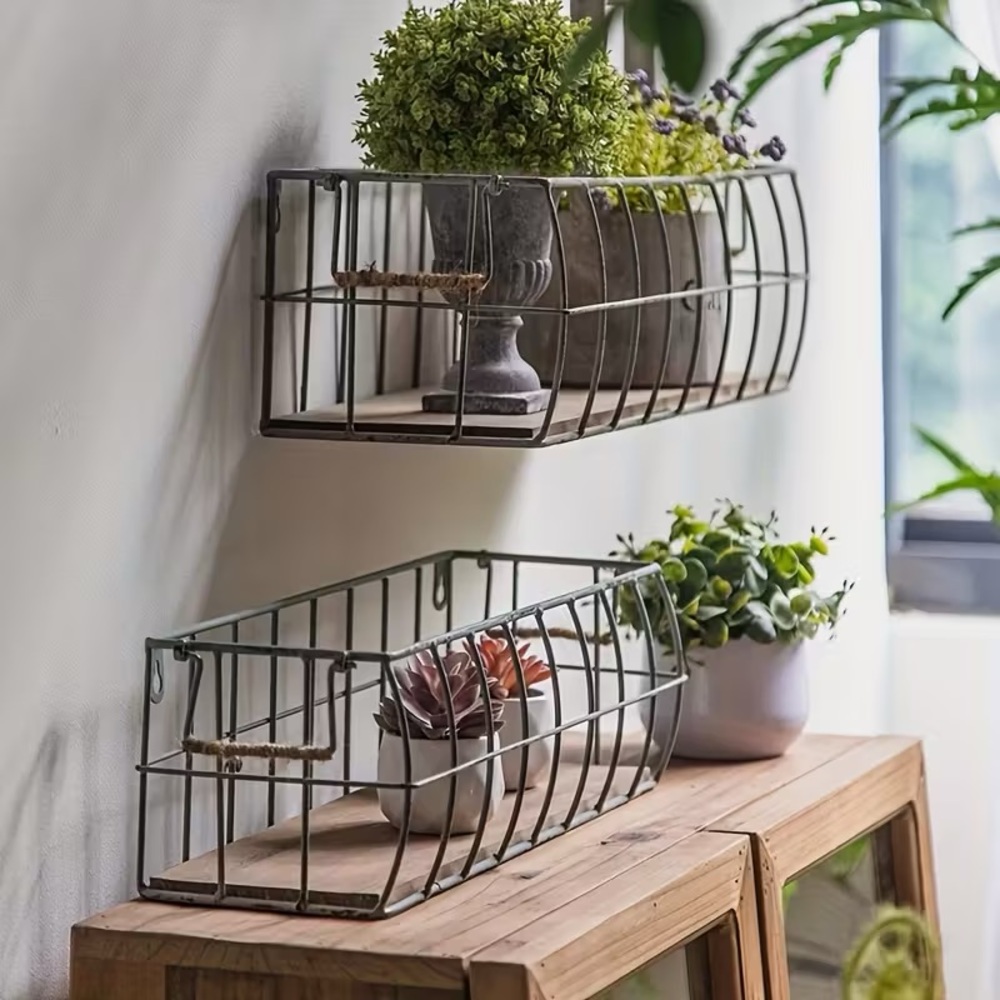 2 VINTAGE INDUSTRIAL METAL WALL SHELVES